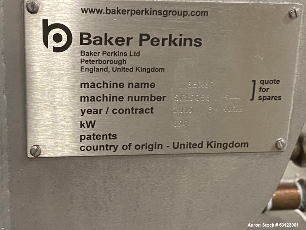 Used Baker Perkins SBX80 Co-rotating Twin Screw Extruder.