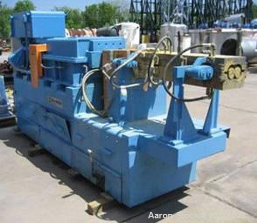 Used-Baker Perkins 100 mm twin screw compounding extruder. Segmented twin screws. 50 hp DC Siemens Allis main drive motor. B...