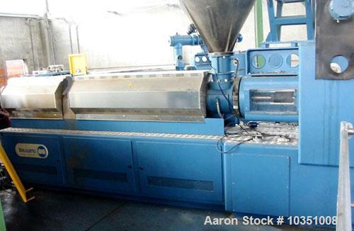 Used-Bausano MD 115/26 Twin Screw Extruder. Screw diameter 4.5" (115 mm). L/D 26, parallel screw configuration, air cooling....