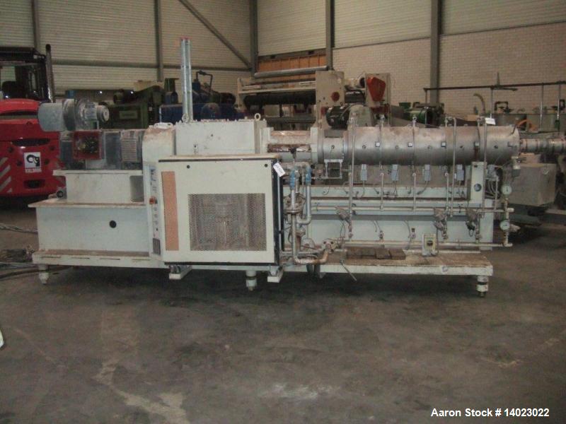 Used- Berstorff ZE 60 Twin-Screw Extruder. 2.36 (60 mm) co-rotating, 28 L/D. Screw speed 500 rpm, vented barrel with a 160HP...