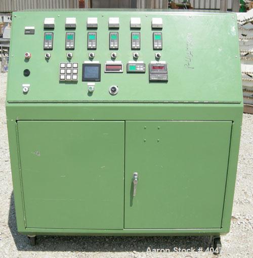 Used Berstorff 25mm Twin Screw Extruder, model ZE25. Co-rotating side by side screw design. Approximately 28 to 1 L/D ratio. 5 barrel sections, electrically heated, air cooled, 1 feed section. 46" ce...