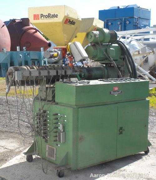 Used Berstorff 25mm Twin Screw Extruder, Model ZE25, Co-Rotating Side by Side Screw Design. Approximate 28 to 1 L/D ratio. 6 barrel sections (3) vented, electrically heated, air cooled, 1 feed sectio...