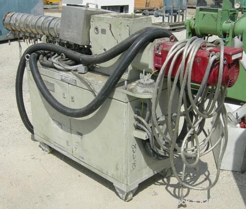 Used Berstorff Lab Size Twin Screw Extruder, Type ZE25. 25 mm screws. 33:1 L/D. Side by side, co-rotating, 11 barrel sections, electrically heated. Max screw speed 550 rpm by a 9/10/11 kW, 3 ph/52/60...