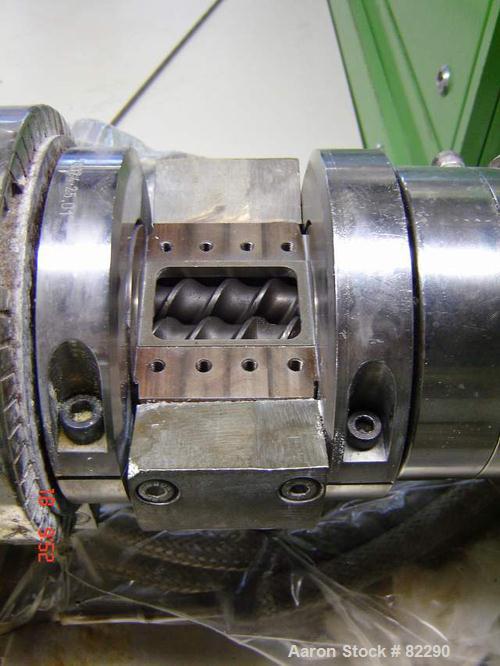 Used Berstorff Lab Size Twin Screw Extruder, Type ZE25. 25 mm screws. 33:1 L/D. Side by side, co-rotating, 11 barrel sections, electrically heated. Max screw speed 550 rpm by a 9/10/11 kW, 3 ph/52/60...