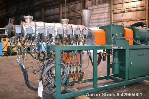 Used Berstorff 40mm Twin Screw Extruder, Type ZE40A, Co-Rotating Intermeshing Side By Side Screw Design. Approximate 36 to 1 L/D ratio. 8 barrel sections ( 2 vented), 1 feed section with hopper, (1) ...