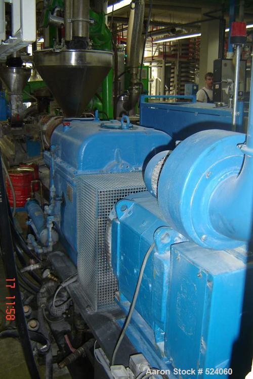 USED: Berstoff twin screw extruder, type ZE60 x 33D. 60 mm screws. 28:1 L/D, side by side, co-rotating, electrically heated, water cooled. Screw speed 400 rpm by a 142.5 hp/95 kW - 460 volt/50 cycle/...