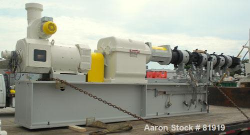 Used Berstorff Twin Screw Extrusion System consisting of: (1) Berstorff 60 mm twin screw extruder, model ZE60A35, approximate 30:1 L/D ratio, side by side co-rotating screws, (7) barrel zones, electr...
