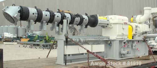 Used Berstorff Twin Screw Extrusion System consisting of: (1) Berstorff 60 mm twin screw extruder, model ZE60A35, approximate 30:1 L/D ratio, side by side co-rotating screws, (7) barrel zones, electr...