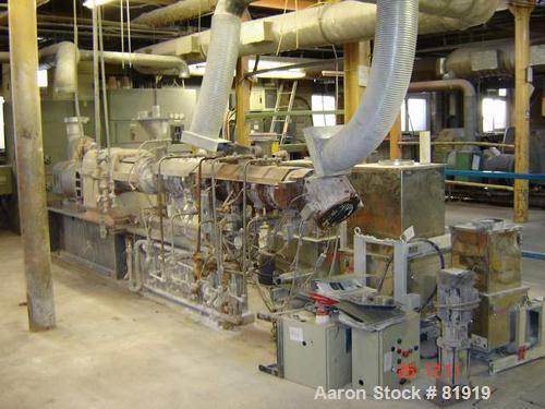 Used Berstorff Twin Screw Extrusion System consisting of: (1) Berstorff 60 mm twin screw extruder, model ZE60A35, approximate 30:1 L/D ratio, side by side co-rotating screws, (7) barrel zones, electr...