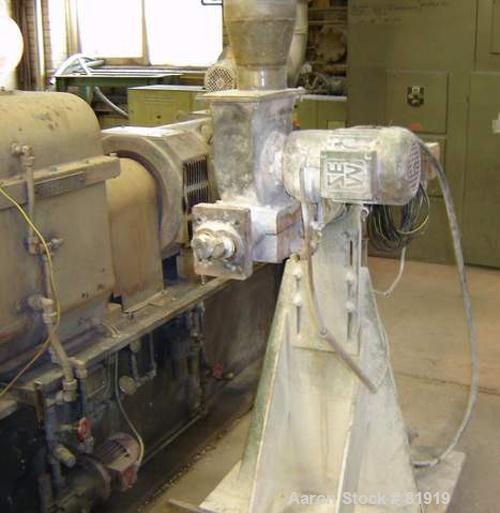 Used Berstorff Twin Screw Extrusion System consisting of: (1) Berstorff 60 mm twin screw extruder, model ZE60A35, approximate 30:1 L/D ratio, side by side co-rotating screws, (7) barrel zones, electr...