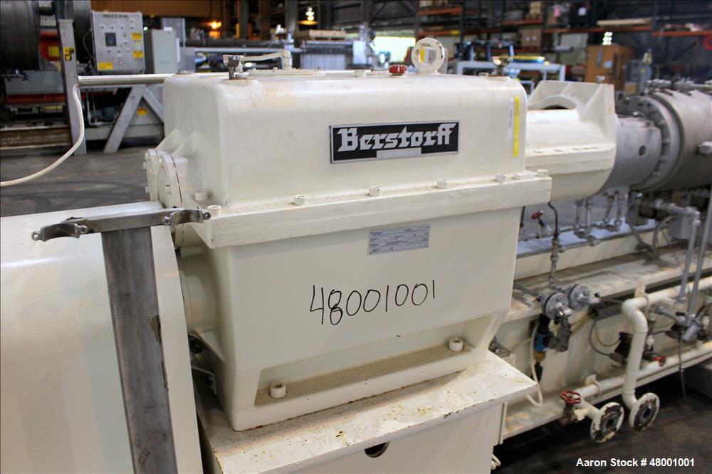 Used- Berstorff 75mm Twin Screw Extruder, Model ZE75A. 4 barrel Zone electrically heated, water cooled system including pump...