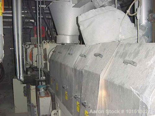 Used Berstorff Model ZE90AX31DUT Ultra Torque Co-Rotating Twin Screw Extruder having two 97mm diameter intermeshing screws with a 31:1 L/D ratio. Electrically heated, water cooled barrel consists of ...