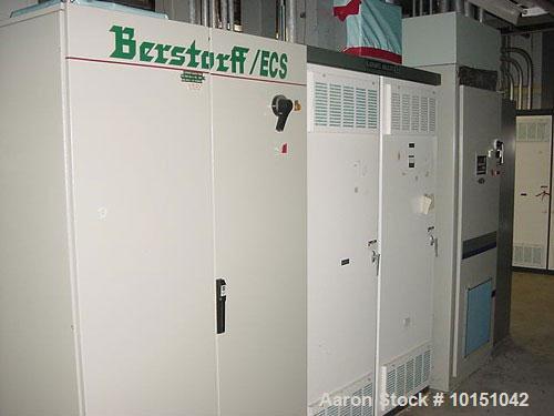 Used Berstorff Model ZE90AX31DUT Ultra Torque Co-Rotating Twin Screw Extruder having two 97mm diameter intermeshing screws with a 31:1 L/D ratio. Electrically heated, water cooled barrel consists of ...