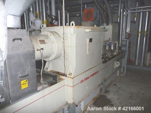 Used Berstorff Model ZE90AX31DUT Ultra Torque Co-Rotating Twin Screw Extruder having two 97mm diameter intermeshing screws with a 31:1 L/D ratio. Electrically heated, water cooled barrel consists of ...