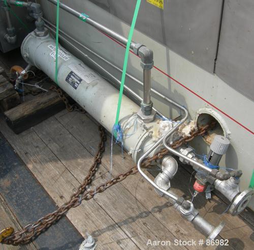 Used Berstorff Twin Screw Extruder, Model ZE90RX40D, 102 mm screw diameter. Approximate 40:1 L/D ratio. Co-rotating screw design. 7 zone electrically heated, water cooled barrel with pump, tank and h...