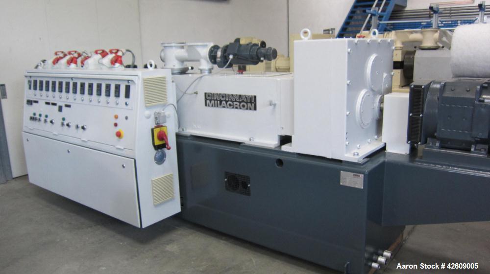 Used Cincinnati CM80 Conical Twin Screw Extruder for production of PVC Profiles