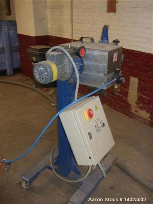 Used Comac EBC24-40D Twin Screw Co-Rotating Extruder. Screw diameter 1" (25 mm), ratio 40 D. Motor 32 hp/24 kW DC with max 1200 rpm screw speed. Vented with vacuum pump, water bath, pelletizer, volum...