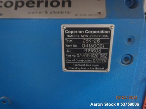 Used Coperion ZSK-26 Twin Screw Extruder – 40 HP, 1200 RPM, With Top Feeder & Spare Screws