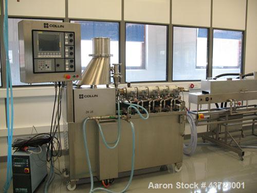 Used Dr. Collin ZK-25 Medical Extrusion Line comprised of: (1) Collin ZK-25 twin screw extruder, co-rotating, 0.98" (25mm) diameter, 36 L/D, (6) zones, air/water cooled, screw speed 460 rpm, 12.9 hp/...