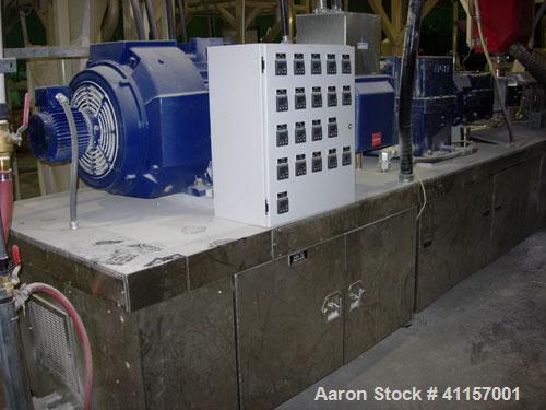 Used ENTEK MODEL EMAX 73MM EXTRUDER HAVING (2) CO-ROTATING INTERMESHING SCREWS. EXTRUDER BARREL CONSISTS OF TWELVE SECTIONS AND IS ELECTRICALLY HEATED AND WATER COOLED (CLOSED LOOP). GEAR BOX IS A HE...