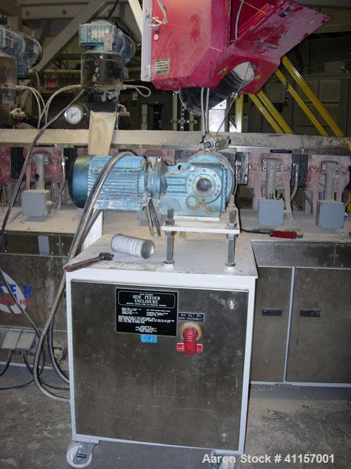 Used ENTEK MODEL EMAX 73MM EXTRUDER HAVING (2) CO-ROTATING INTERMESHING SCREWS. EXTRUDER BARREL CONSISTS OF TWELVE SECTIONS AND IS ELECTRICALLY HEATED AND WATER COOLED (CLOSED LOOP). GEAR BOX IS A HE...