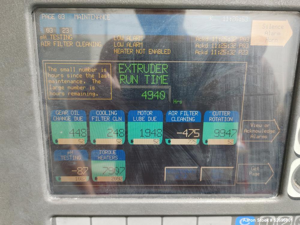 Used Entek 27mm Co-Rotating Twin Screw Extruder, Model E27MM, 48L/D, 44 to 1 L/D ratio, 45 kg/h throughput, parallel screw configuration, (11) Barrel sections electrically heated, water cooled.  Driv...