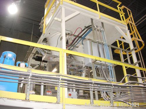 Used Entek Model EX73 Co-Rotating Twin Screw Extruder. Manufactured 2006. 73 mm screw diameter co-rotating intermeshing screws, 48:1 L/D ratio. Gearbox has a ratio of 4.09:1 and is driven by a 300 hp...