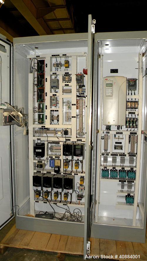 Used Entek 73 mm Co-Rotating Twin Screw Extruder, Model E-MAX 73MM 48L/D, 48 to 1 L/D ratio. (11) Barrel sections electrically heated, water cooled with system including pump, heat exchanger, and hol...