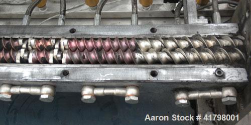Used Farrel 26 MM Laboratory Twin Screw Extruder, Model FTX20. Co-Rotating inter-meshing side by side screw design, approximately 41’’ long. Nickel-Iron alloy clam shell design barrel, water cooled. ...