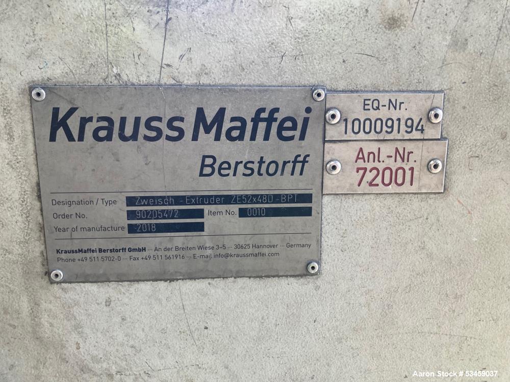 Used KraussMaffei Berstorff ZE 52-48D Twin Screw Extruder – 52.2 mm Co-Rotating Extruder, 350 kW, 1.2 TPH Capacity