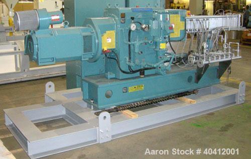 Used Krupp-Werner and Pfleiderer Mega-Compounder twin screw extruder, model ZSK-50MC. 50mm screw diameter. Co-rotating screw design. 6 barrel segments, 2 vented; 1 feed section, no hopper. Electrical...