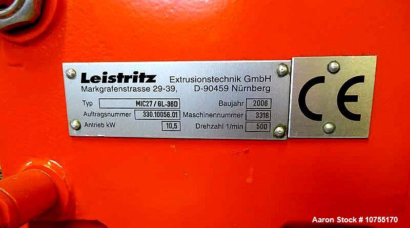 Used Leistritz MIC 27-GL-36D Twin Screw Extruder – 27mm, 36:1 L/D, 15.75 HP, Co-/Counter-Rotating, Built 2006
