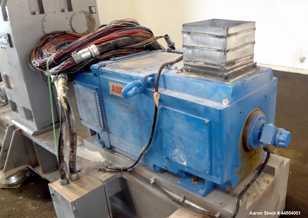 Used Leistritz 99.6mm Co-Rotating Twin Screw Extruder, Model ZSE100GL/40D, serial# 3141, built 2002. Approximately 40 to 1 L/D ratio. Electrically heated, water cooled. 9 Barrel zones, (1) top vented...