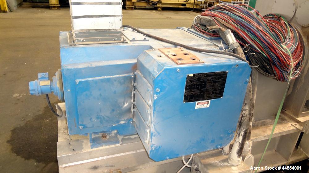 Used Leistritz 99.6mm Co-Rotating Twin Screw Extruder, Model ZSE100GL/40D, serial# 3141, built 2002. Approximately 40 to 1 L/D ratio. Electrically heated, water cooled. 9 Barrel zones, (1) top vented...