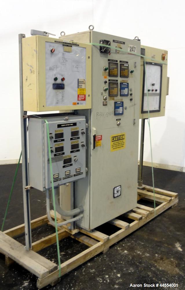 Used Leistritz 99.6mm Co-Rotating Twin Screw Extruder, Model ZSE100GL/40D, serial# 3141, built 2002. Approximately 40 to 1 L/D ratio. Electrically heated, water cooled. 9 Barrel zones, (1) top vented...