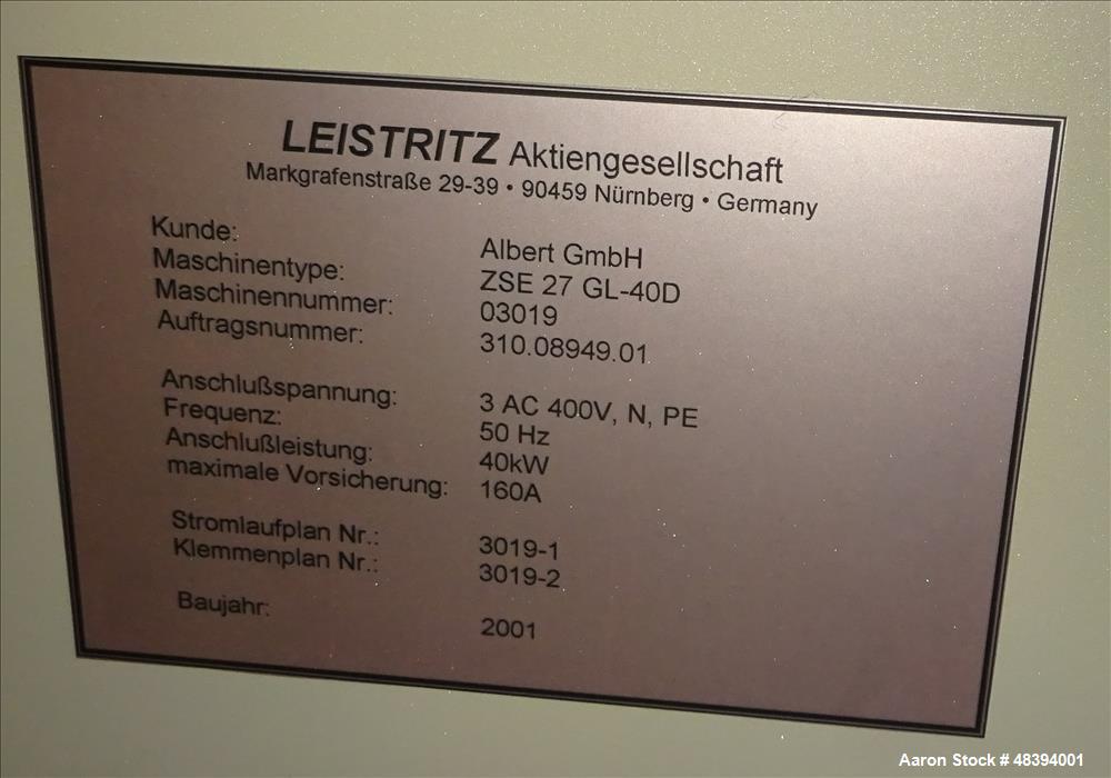 Used Leistritz Type ZSE 27 GL/40D Twin-Screw Extruder.