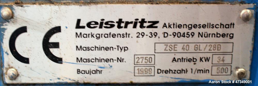 Used Leistriz Twin Screw Extruder, Type ZSE 40 GL-28D, 40 mm diameter, 28:1 L/D