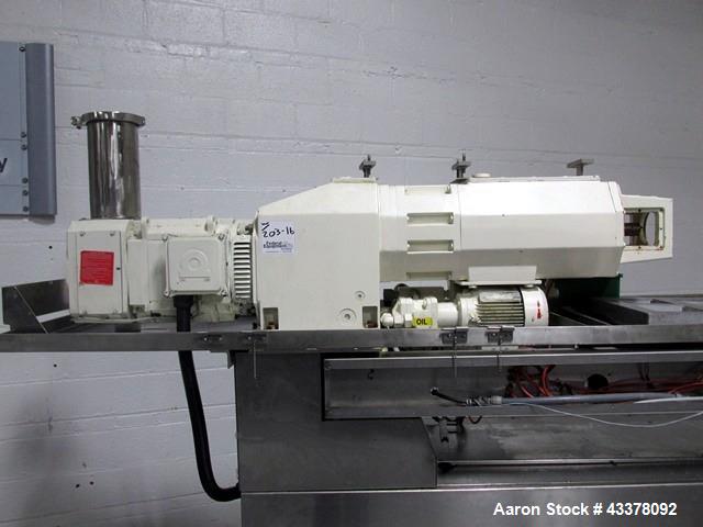 Used Leistriz Twin Screw Extruder, Model ZSE 50 GL/36D. 50 mm Screws, co-rotating, 36 to 1 L/D, (9) total barrel segments with (1) feed, (1) vented, (7) non vented segments, 300 maximum rpm, 7.38 to ...