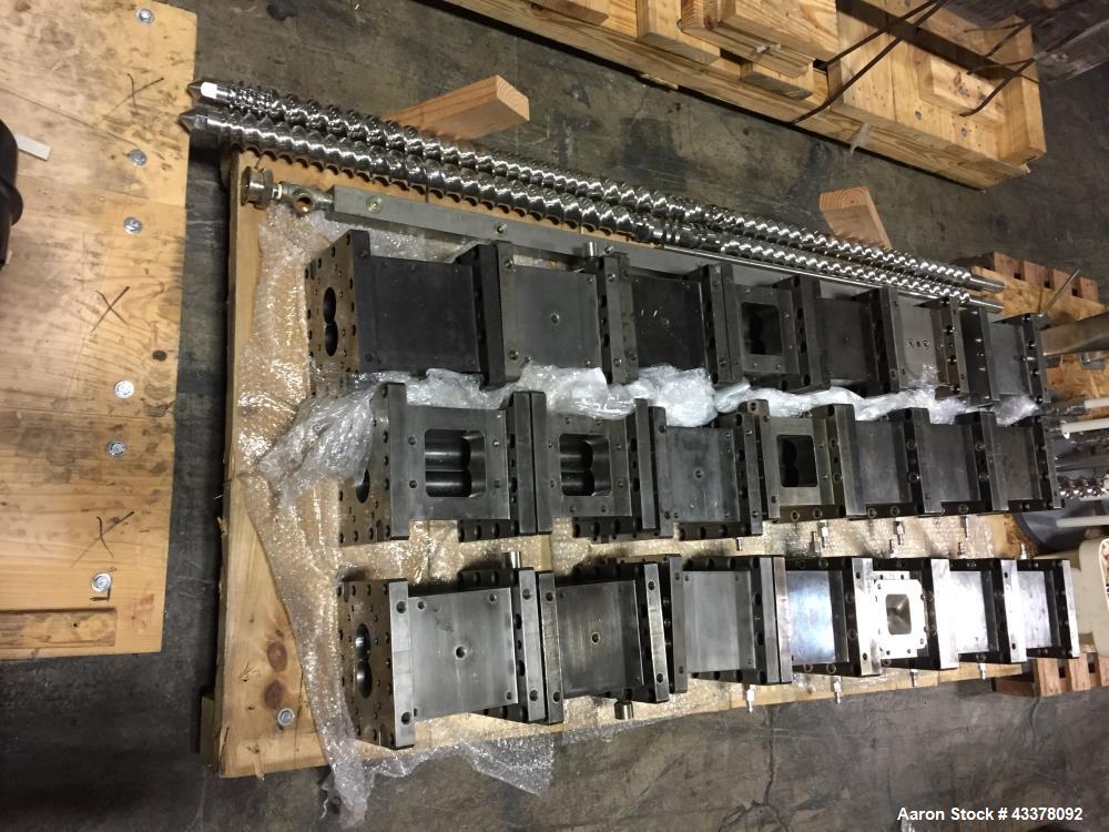 Used Leistriz Twin Screw Extruder, Model ZSE 50 GL/36D. 50 mm Screws, co-rotating, 36 to 1 L/D, (9) total barrel segments with (1) feed, (1) vented, (7) non vented segments, 300 maximum rpm, 7.38 to ...