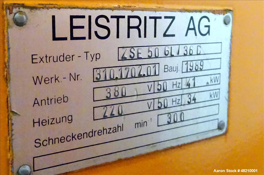Used Leistritz 50mm Co-Rotating Twin Screw Extruder, Model ZSE 50/Gl-36D, 36:1