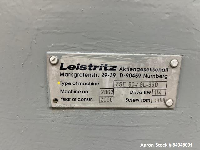 Used Leistritz ZSE-60 GL Twin Screw Extruder – 36:1 L/D, 150 HP, Side Stuffer, Strand Dies, Screws & Spares