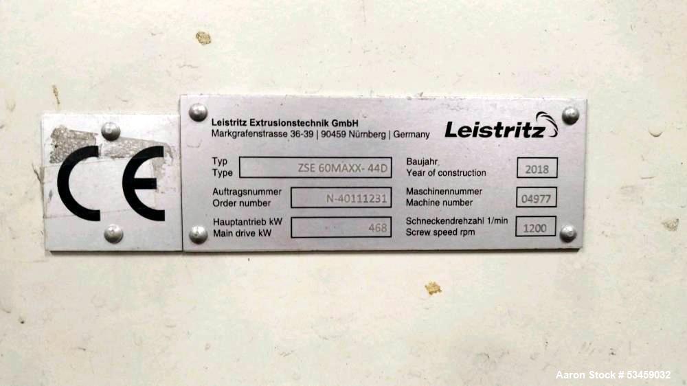 Used Leistritz ZSE 60 MAXX-44D Twin Screw Extruder – 60 mm Co-Rotating Extruder – Built 2018