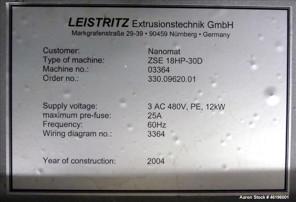 Used Leistritz Twin Screw Co-Rotating Extrusion Line