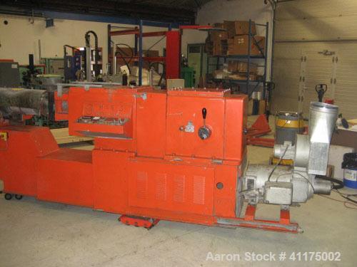 Used Maris TM 85 Twin Screw Extruder. Co-rotating, 2 x 3.35" (2 x 85 mm) screws, L/D 24, 36 hp/27 kW DC motor with inverter, string die for 16 strings, 11 heating zones and control panel.