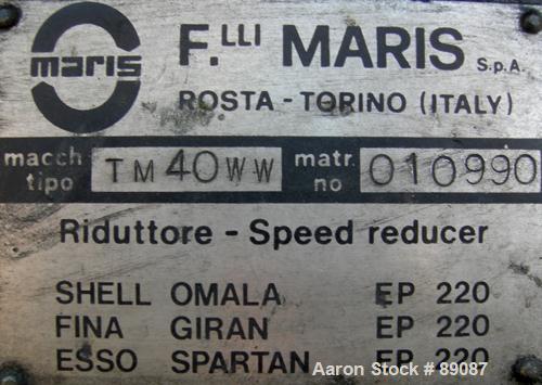 Used Maris 40 MM Twin Screw Extruder, Model TM40WW. Approximately 40:1 L/D ratio. Co-rotating screw design. 9 barrel sections measuring from the back of the feed barrel to end barrel is 62", (1) vent...