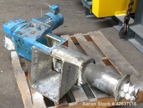 Used Twin Screw Side Feeder, Approximately 76 mm (3"). Includes feed hopper. Driven by a 3 KW (4 HP), 3/50/230/400 Volt, 1440 RPM motor.