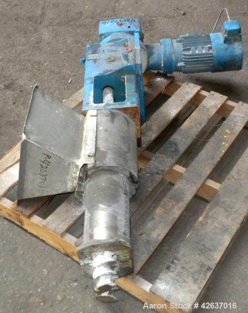 Used Twin Screw Side Feeder, Approximately 76 mm (3"). Includes feed hopper. Driven by a 3 KW (4 HP), 3/50/230/400 Volt, 1440 RPM motor.