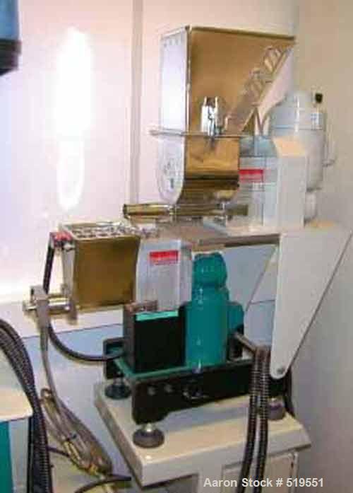 USED: Prism lab size twin screw extruder, type 24HC. 40:1 L/D,co-rotating. Output 22-110 lbs (10-50 kgs) per hour. 0.94" diameter x37.5" straight side (24mm diameter x 960mm straight side) twinscrews...