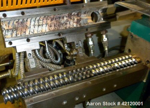 Used Prism 16mm Twin Screw Extruder, Model TSE-16-TC. Co-rotating intermeshing side by side screw design. Approximate 15 to 1 L/D ratio. Clam sheel design barrel. Wtare cooled feed section. Electrica...