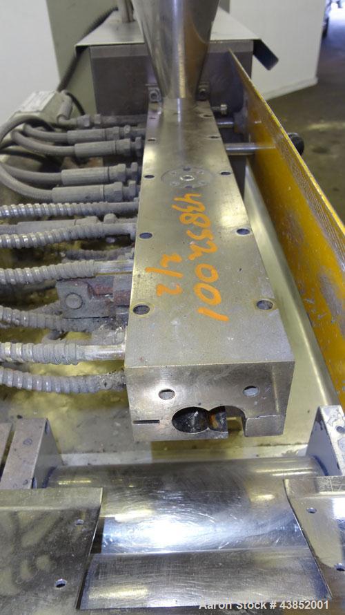 Used Prism 16mm Twin Screw Extruder, Model TSE-16. Co-rotating intermeshing side by side screw design. Approximate 15 to 1 L/D ratio. Clam shell design barrel. Water cooled feed section. Electrically...